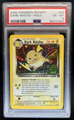 2000 Pokemon Team Rocket Dark Raichu Holo #83/82 PSA 6 - Image 1