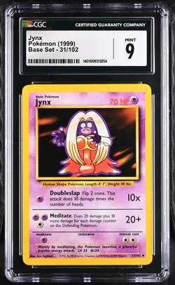 CGC 9 MINT Jynx 1999 Base Set Shadowless 31/102 Pokemon Card WOTC - Image 1