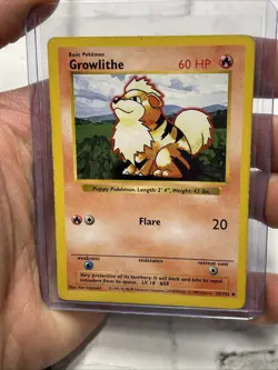 Pokemon Growlithe 28/102 WotC Base Set Shadowless Unlimited MP Vintage Card TCG - Image 1
