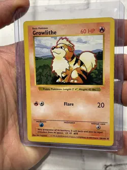 Pokemon Growlithe 28/102 WotC Base Set Shadowless Unlimited MP Vintage Card TCG - Image 2