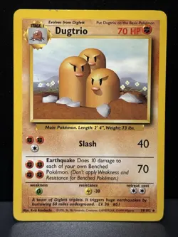Dugtrio 19/102 WOTC Base Set Unlimited Rare Pokemon Card LP - Image 1