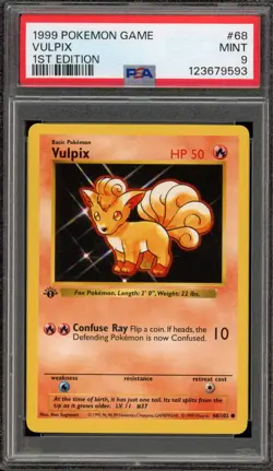 Pokemon Vulpix Base Set Shadowless 1st Edition #68 PSA 9 Mint - Image 1