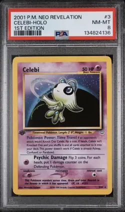 Celebi 1st Edition #3 Holo Rare Pokemon 2001 Neo Revelation PSA 8 - Image 1