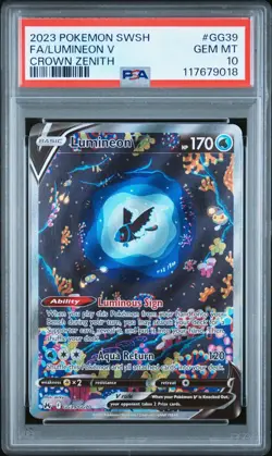 PSA 10 GEM MINT 2023 POKEMON SWORD AND SHIELD CROWN ZENITH GG39 LUMINEON - Image 1