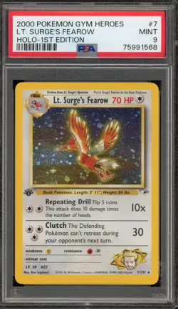 Pokemon Lt. Surge's Fearow Gym Heroes 1st Edition Holo Rare #7 PSA 9 Mint - Image 1