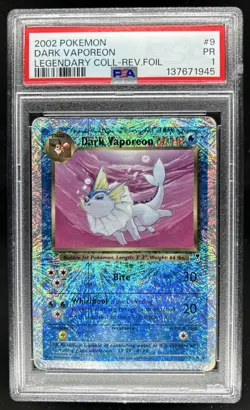 2002 Pokemon Legendary Collection Dark Vaporeon Reverse Holo #9/110 PSA 1 - Image 1