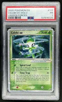 2005 Pokemon EX Unseen Forces Celebi Holo #117/115 PSA 1 - Image 1