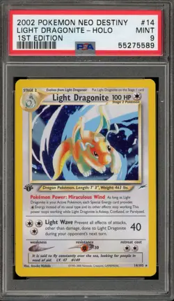 Pokemon Light Dragonite Neo Destiny 1st Edition Holo Rare #14 PSA 9 Mint - Image 1
