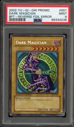 Yu-Gi-Oh! Dark Magician Booster Pk. Tin Reverse Foil Error Promo BPT-001 PSA 9 - Image 1