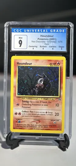 CGC 9 MINT Houndour 2001 Neo Discovery 5/75 Holo Pokemon Card With Swirl And Sub - Image 2