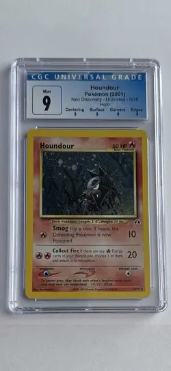 CGC 9 MINT Houndour 2001 Neo Discovery 5/75 Holo Pokemon Card With Swirl And Sub - Image 3