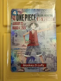 *One Piece Monkey D Luffy US Voyage College Basketball Promo Card STILL SEALED! - Image 1