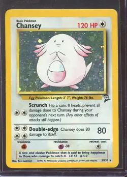 Pokemon Chansey Base Set 2 Holo Rare Card 3/130 Basic HP120 English TCG - MP - Image 1