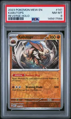 2023 POKEMON MEW EN-151 REVERSE HOLO #141 KABUTOPS PSA 8 - Image 1