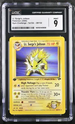 Lt. Surge's Jolteon 28/132 Gym Challenge 1st Edition Pokemon WOTC CGC 9 Mint - Image 1