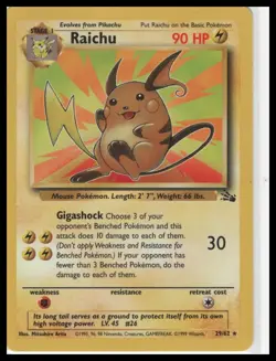 Pokemon TCG Fossil Raichu #29/62 Non-Holo Rare - Image 1