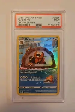 2023 POKEMON SWORD & SHIELD CROWN ZENITH #GG25 FULL ART/BIBAREL PSA 9 - Image 1