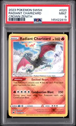 2023 POKEMON SWORD & SHIELD CROWN ZENITH #020 RADIANT CHARIZARD PSA 9 - Image 1