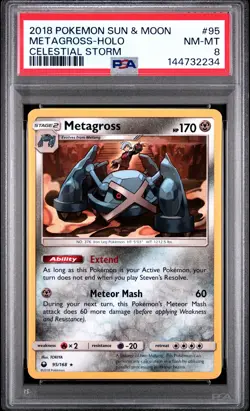 2018 POKEMON SUN & MOON CELESTIAL STORM #95 METAGROSS-HOLO PSA 8 - Image 1