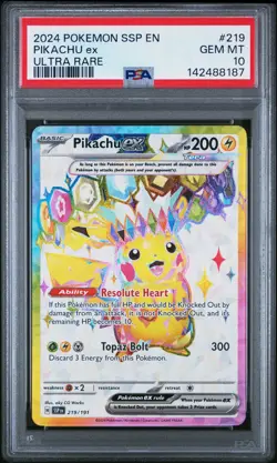 2024 POKEMON SSP EN-SURGING SPARKS ULTRA RARE #219 PIKACHU EX PSA 10 - Image 1