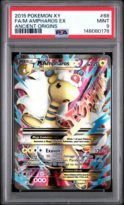 2015 POKEMON XY ANCIENT ORIGINS #88 FULL ART/M AMPHAROS EX PSA 9 - Image 1