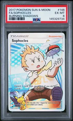 2017 POKEMON SUN & MOON BURNING SHADOWS #146 FULL ART/SOPHOCLES PSA 6 - Image 1