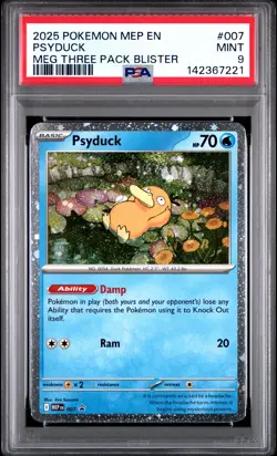 2025 POKEMON MEGA EVOLUTION THREE PACK BLISTER PROMO #007 PSYDUCK PSA 9 - Image 1