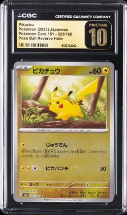 2023 POKEMON JPN POKEMON CARD 151 POKE BALL REVERSE HOLO PIKACHU CGC 10 PRISTINE - Image 1