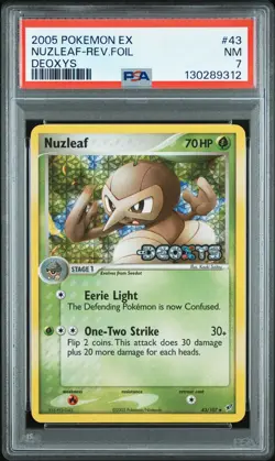 2005 POKEMON EX DEOXYS #43 NUZLEAF-REVERSE FOIL PSA 7 - Image 1