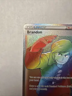 2022 Pokemon Silver Tempest Brandon Full Art Trainer Rainbow Rare 203/195 - Image 4