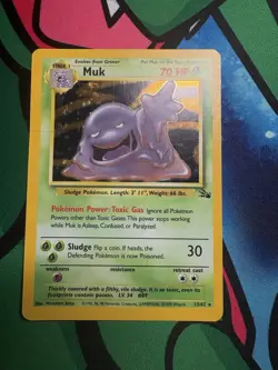 Pokemon TCG Muk Holo Rare Card 13/62 Fossil Moderately Played - Image 1
