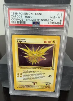 Pokemon 1999 Fossil Zapdos Holo Unlimited PSA 8 Holo Rare 15/62 English - Image 1