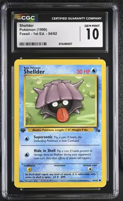 CGC GEM MINT 10 Pokemon Shellder 54/62 1999 Fossil 1st Edition - Image 1
