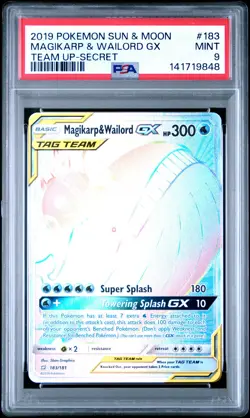 2019 POKEMON SUN & MOON TEAM UP SECRET #183 FULL ART/MAGIKARP & WAILORD GX PSA 9 - Image 1
