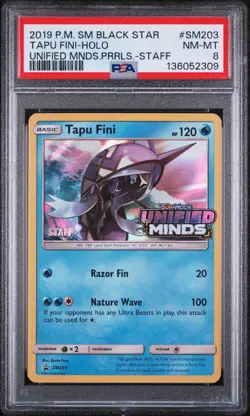 2019 POKEMON SM BLACK STAR PROMO #SM203 TAPU FINI-HOLO PSA 8 - Image 1
