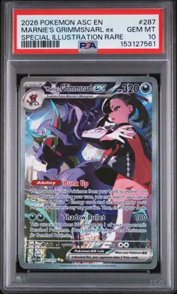 2026 POKEMON ASC SPECIAL ILLUSTRATION RARE #287 MARNIE'S GRIMMSNARL EX PSA 10 - Image 1