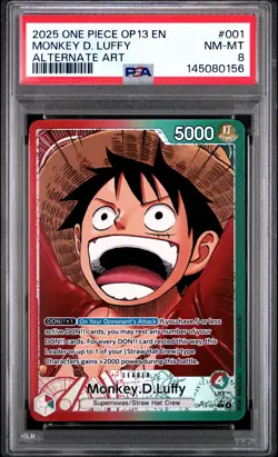 2025 ONE PIECE OP13-CARRYING ON HIS WILL ALTERNATE ART MONKEY D. LUFFY PSA 8 - Image 1