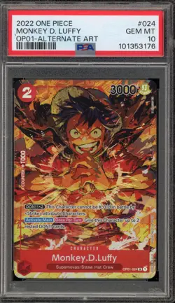 One Piece CCG Monkey.D.Luffy Alternate Art OP01-024 PSA 10 Gem Mint - Image 1
