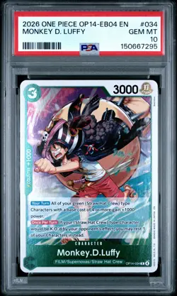 2026 ONE PIECE OP14-EB04-THE AZURE SEA'S SEVEN #034 MONKEY D. LUFFY PSA 10 - Image 1