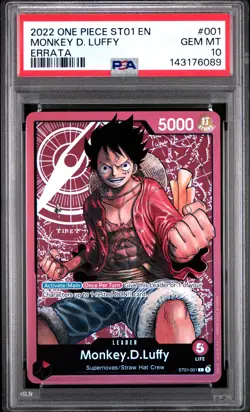 2022 ONE PIECE STARTER DECK ST01-STRAW HAT CREW ERRATA MONKEY D. LUFFY PSA 10 - Image 1