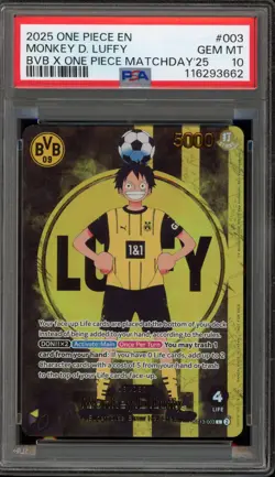 One Piece CCG Monkey.D.Luffy BVB X One Piece Matchday '25 ST13-003 PSA 10 - Image 1