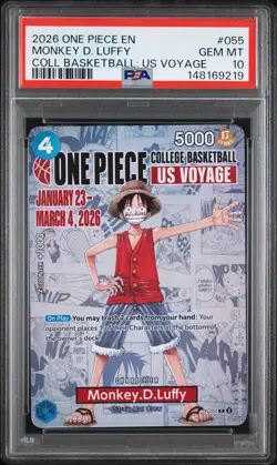 2026 ONE PIECE PROMOS COLLEGE BASKETBALL: US VOYAGE MONKEY D. LUFFY PSA 10 - Image 1