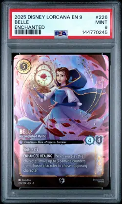2025 DISNEY LORCANA EN 9-FABLED ENCHANTED #226 BELLE - ACCOMPLISHED MYSTIC PSA 9 - Image 1