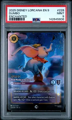 2025 DISNEY LORCANA EN 9-FABLED ENCHANTED #228 DUMBO PSA 9 - Image 1