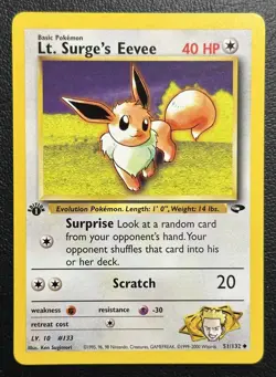 1st Edition Lt. Surge's Eevee Gym Challenge 51/132 Uncommon Pokemon Card - Image 1
