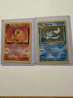 Vintage Pokemon Jungle Vaporeon Holo Team Rocket Dark Flareon Card Lot - Image 1