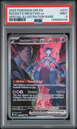 2025 POKEMON DRI SPECIAL ILLUSTRATION RARE #231 TEAM ROCKET'S MEWTWO EX PSA 9 - Image 1