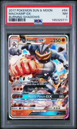 2017 POKEMON SUN & MOON BURNING SHADOWS #64 MACHAMP GX PSA 7 - Image 1