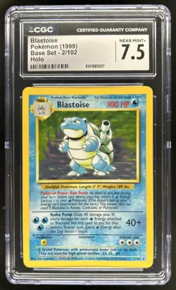 1999 Pokemon Unlimited Blastoise Rated Rookie Error Rare Holo #2/102 CGC 7.5 - Image 1