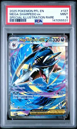 2025 POKEMON PFL EN-PHANTASMAL FLAMES #127 MEGA SHARPEDO EX PSA 9 - Image 1